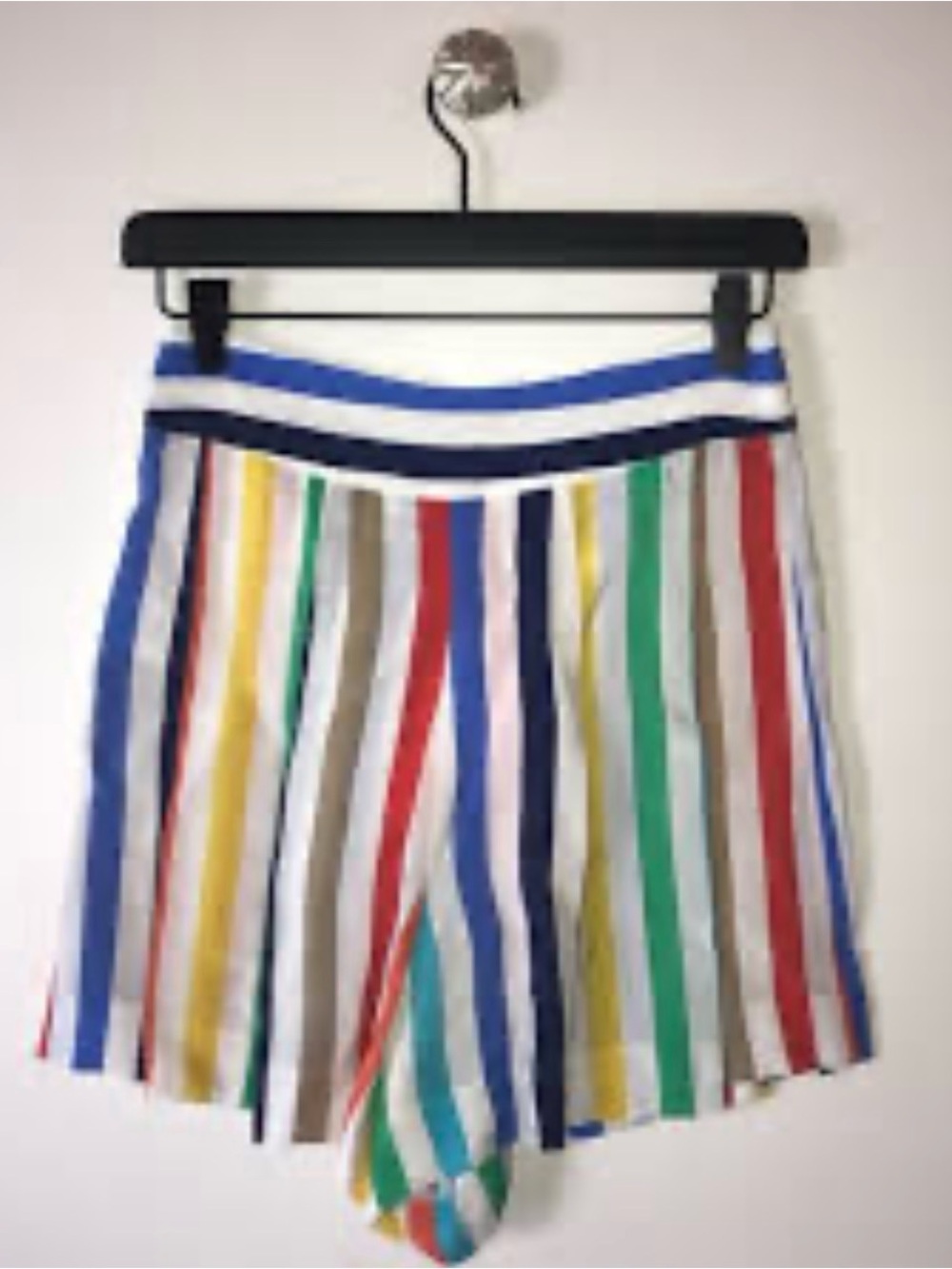 Alice + Olivia White Multi-Stripe Skort with Blue, Red, Green & Yellow